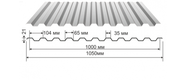 Профнастил оцинкованный С-21 1050x2000 (эконом) купить недорого в Успенском